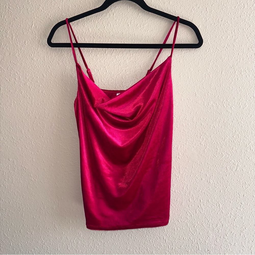 Dna Couture Spaghetti Tank Top Red Velvet Draped Size S Elegant